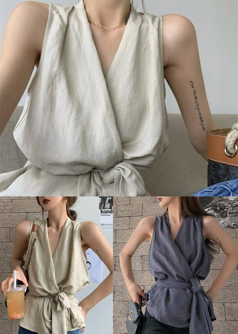 Gilet d'été en lin gris anthracite, tunique Simple Silm