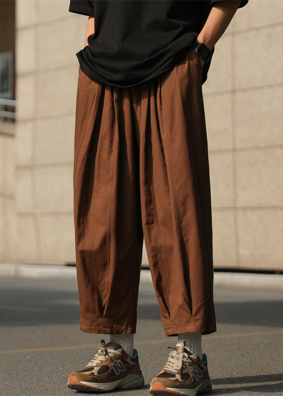 Chocolate Pants Crop Mens Waist Cotton Elastic Solid Simple