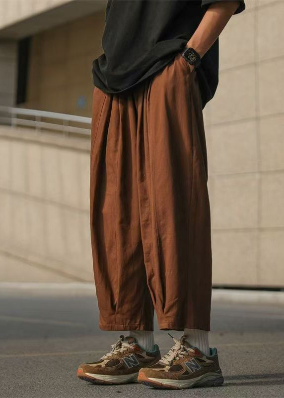 Chocolate Pants Crop Mens Waist Cotton Elastic Solid Simple