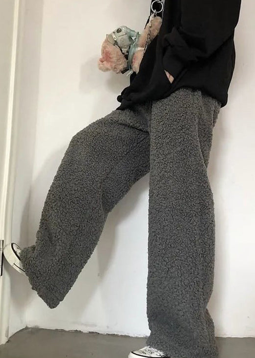 Einfache dunkelgraue Kordelzug-Solid Teddy Kunstpelz Herren Beam Pants Winter RM036