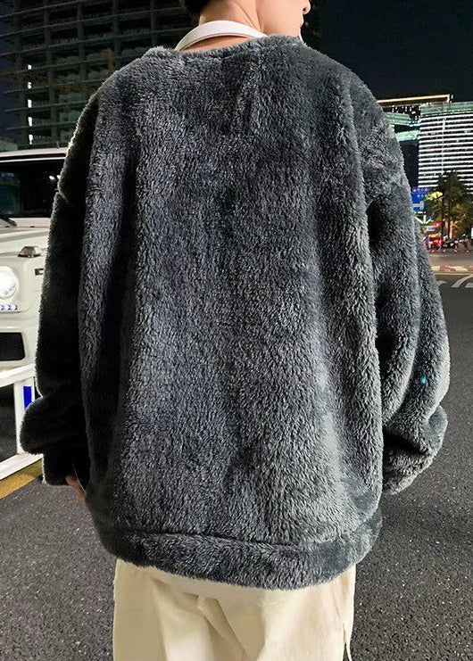 Einfache Dunkelgrau O Neck Solid Dick Flauschigen Herren T Shirts Winter RP055