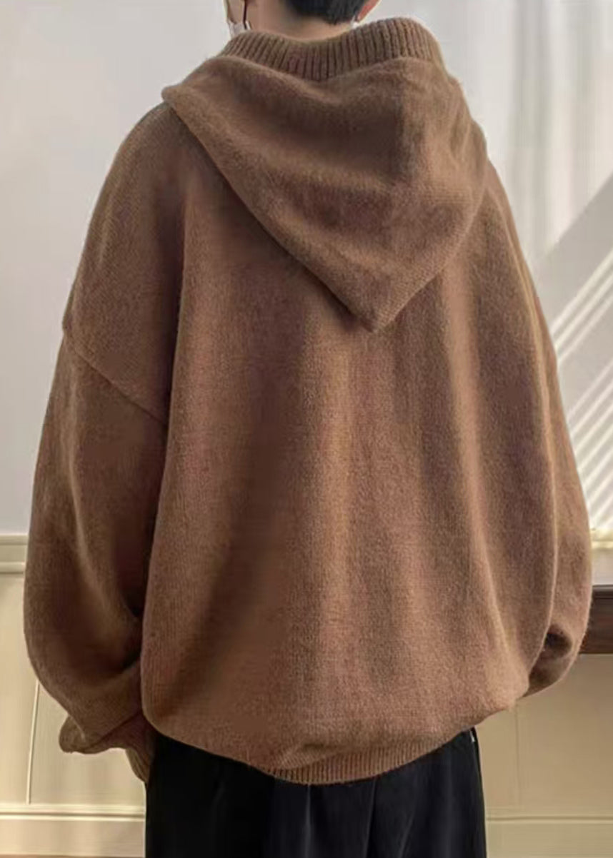 Simple Grauer Kapuzenknopf Solid Knit Herren Pullover Winter RP063