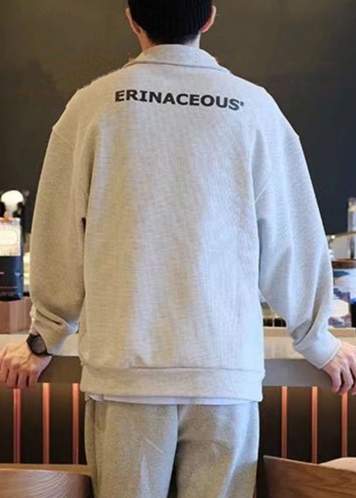 Sweatshirts TC015 Frühling Peter Kragen Grau Einfache Brief Baumwolle Pan Herren