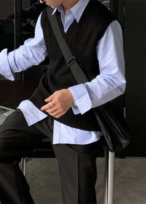 Simple Grau V-Ausschnitt Gemütliche Strickweste für Herren Ärmellos RJ026