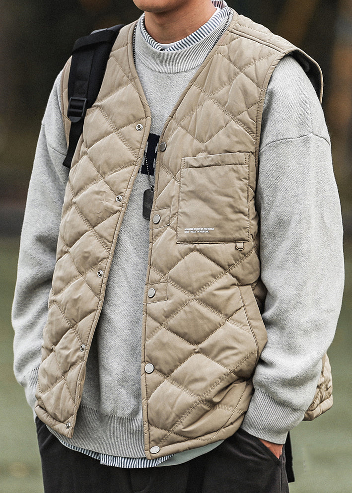 Einfache Khaki Knopftaschen Baumwolle gefüllt Herren Weste Winter RN008