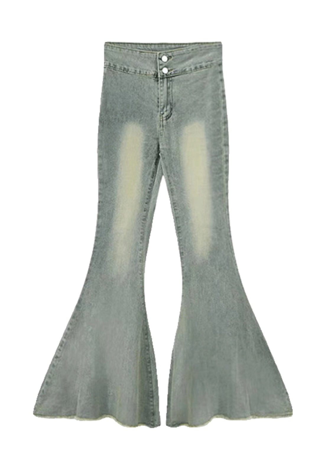 Pantalon simple en denim bleu clair taille haute froncé à pattes d'éléphant, printemps YP042