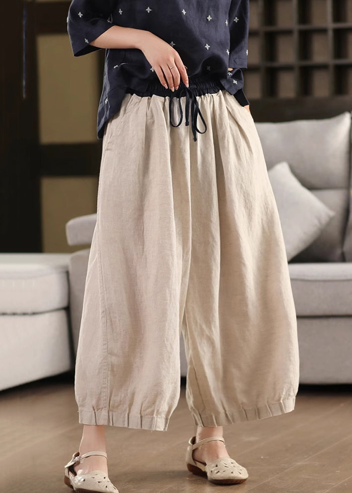 Bein Taille Taschen Einfache Hosen Sommer Elastische Leinen Breite
