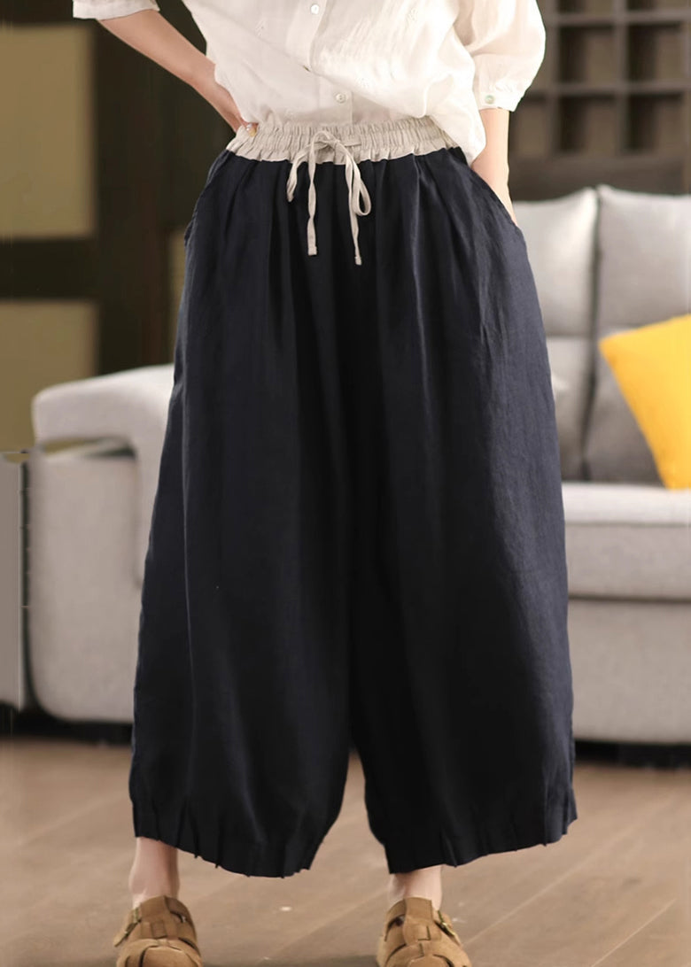 Bein Taille Taschen Einfache Hosen Sommer Elastische Leinen Breite