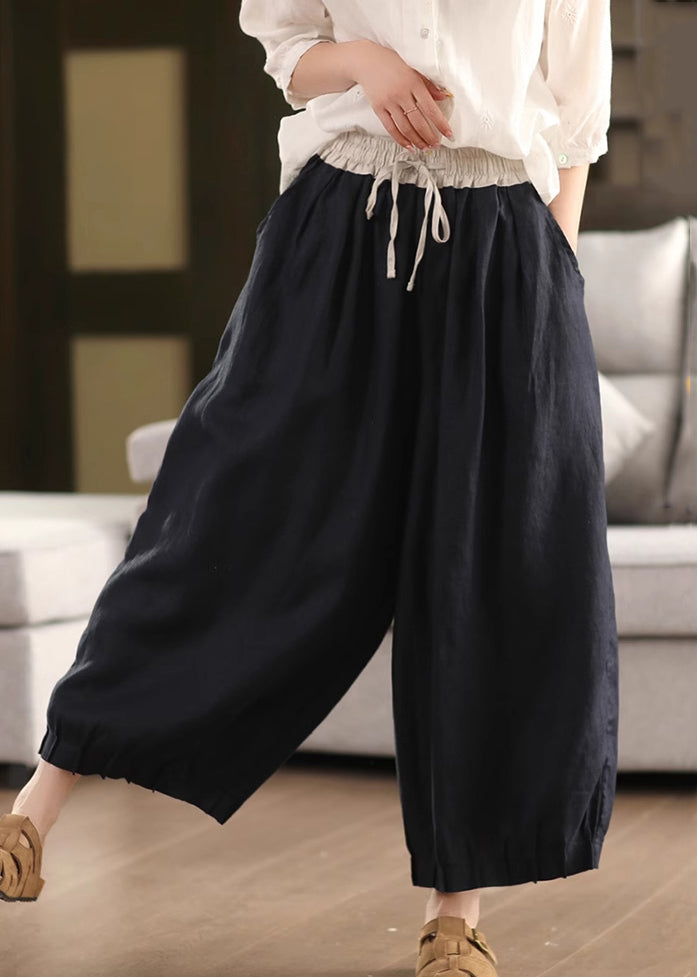 Bein Taille Taschen Einfache Hosen Sommer Elastische Leinen Breite