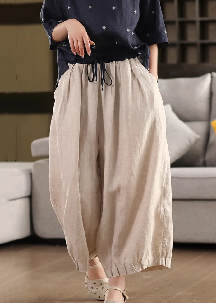 Bein Taille Taschen Einfache Hosen Sommer Elastische Leinen Breite