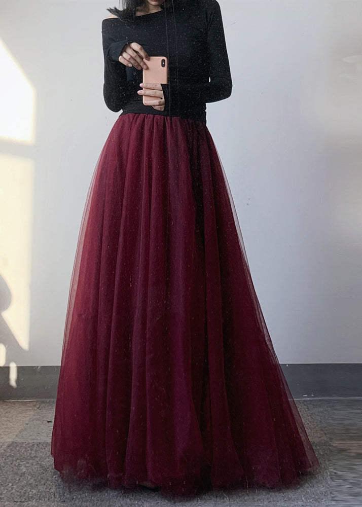 Jupe simple en tulle froissé à taille élastique, mûre, été WN029