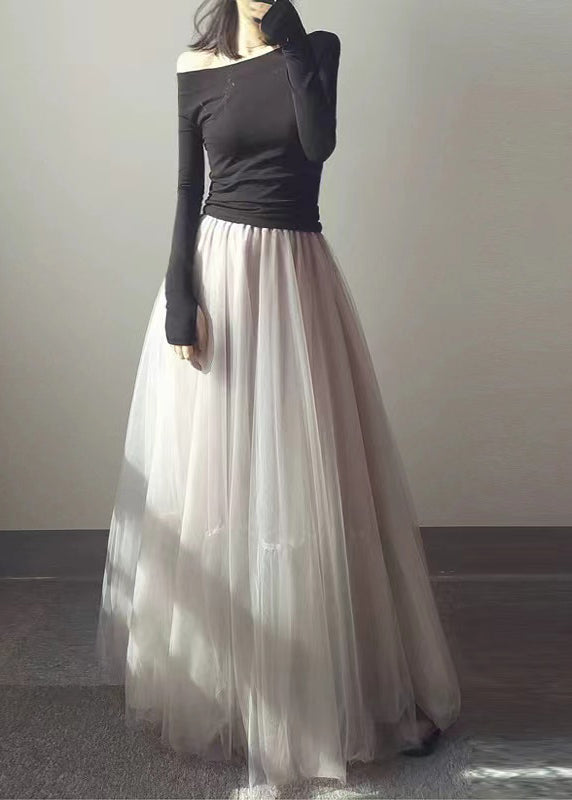 Jupe simple en tulle froissé à taille élastique, mûre, été WN029