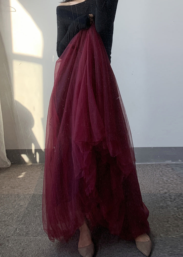 Jupe simple en tulle froissé à taille élastique, mûre, été WN029