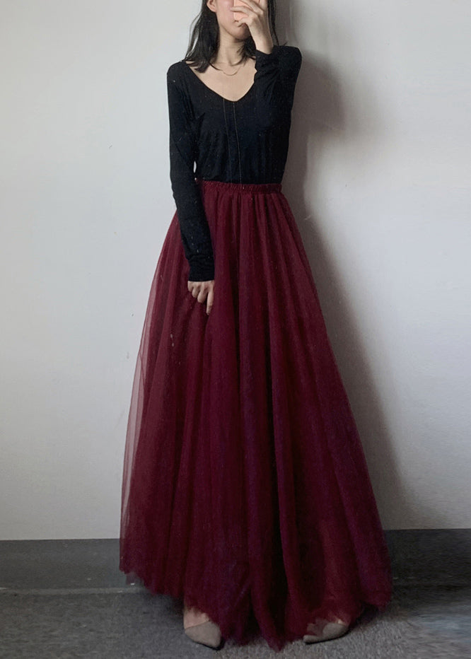 Jupe simple en tulle froissé à taille élastique, mûre, été WN029