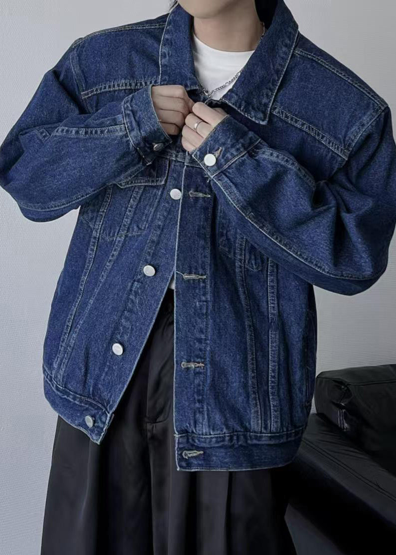 TC038 Herren Denim Peter Coats Kragen Frühling Knopf Marine einfache Pfanne