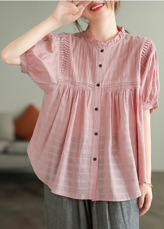 Chemisier oversize simple rose d'été en coton froissé
