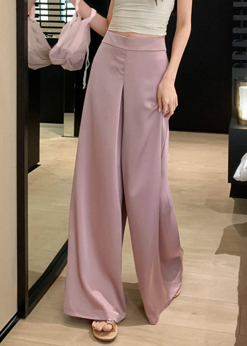 Seidenhose mit hoher, fester Taille und weitem, rosafarbenem, schlichtem Bein