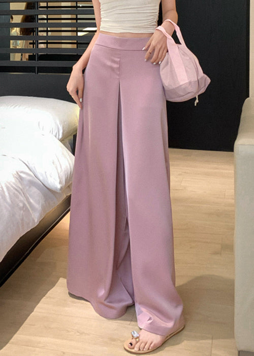 Seidenhose mit hoher, fester Taille und weitem, rosafarbenem, schlichtem Bein