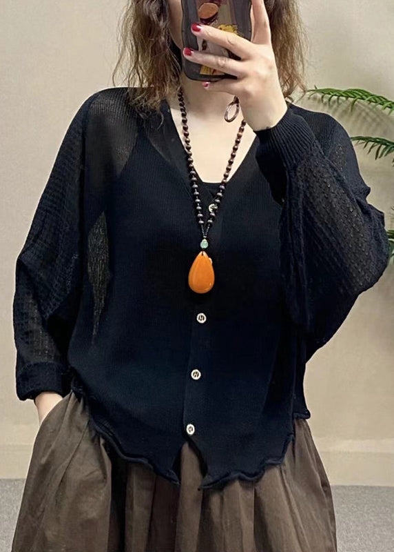 Manteau d'été simple en soie glacée UPF 50+ à col en V rose BV083