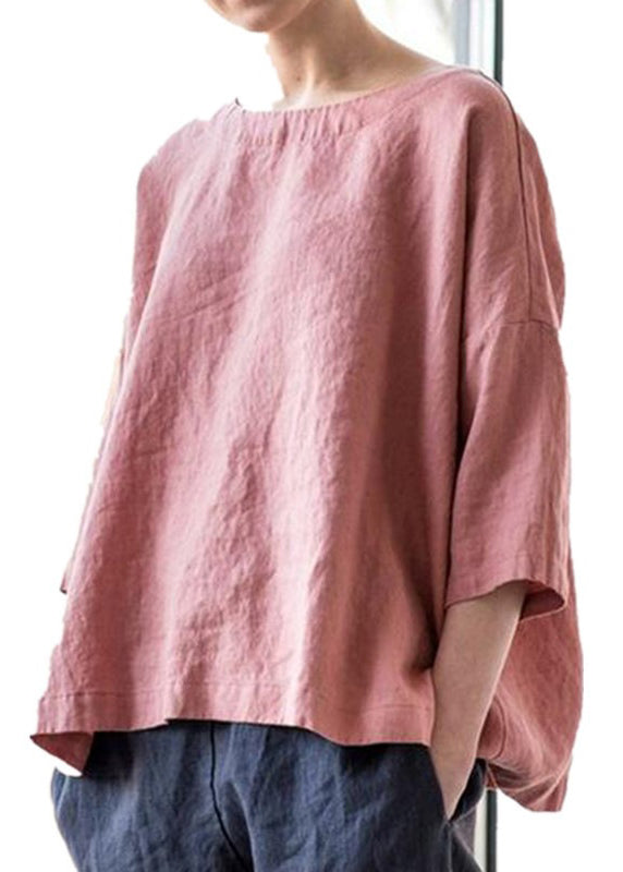 Einfache lila Rundhalsbluse aus massiver Baumwolle mit Armbandärmeln FF032