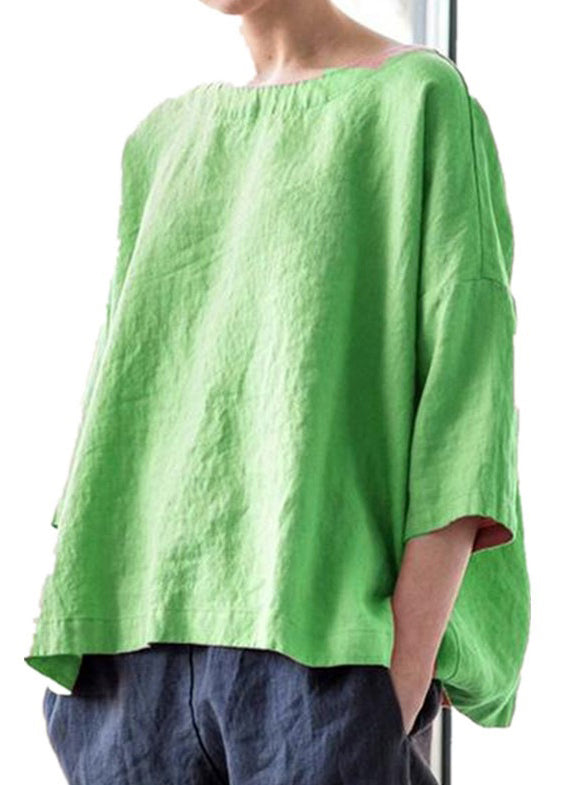 Einfache lila Rundhalsbluse aus massiver Baumwolle mit Armbandärmeln FF032