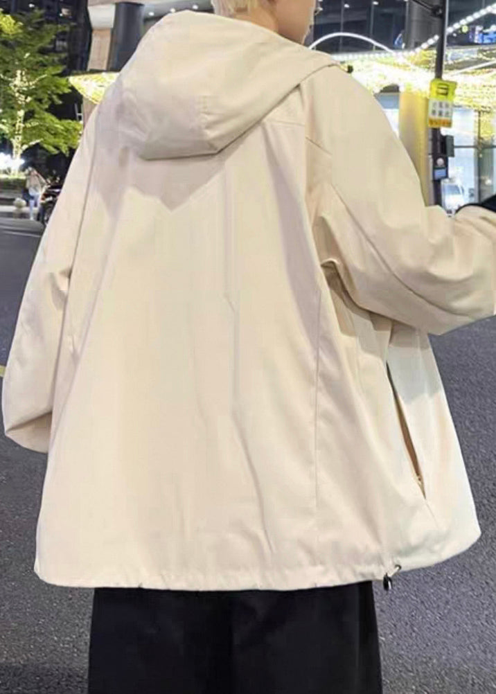 Manteaux homme simple uni rouge zippé à capuche coton printemps