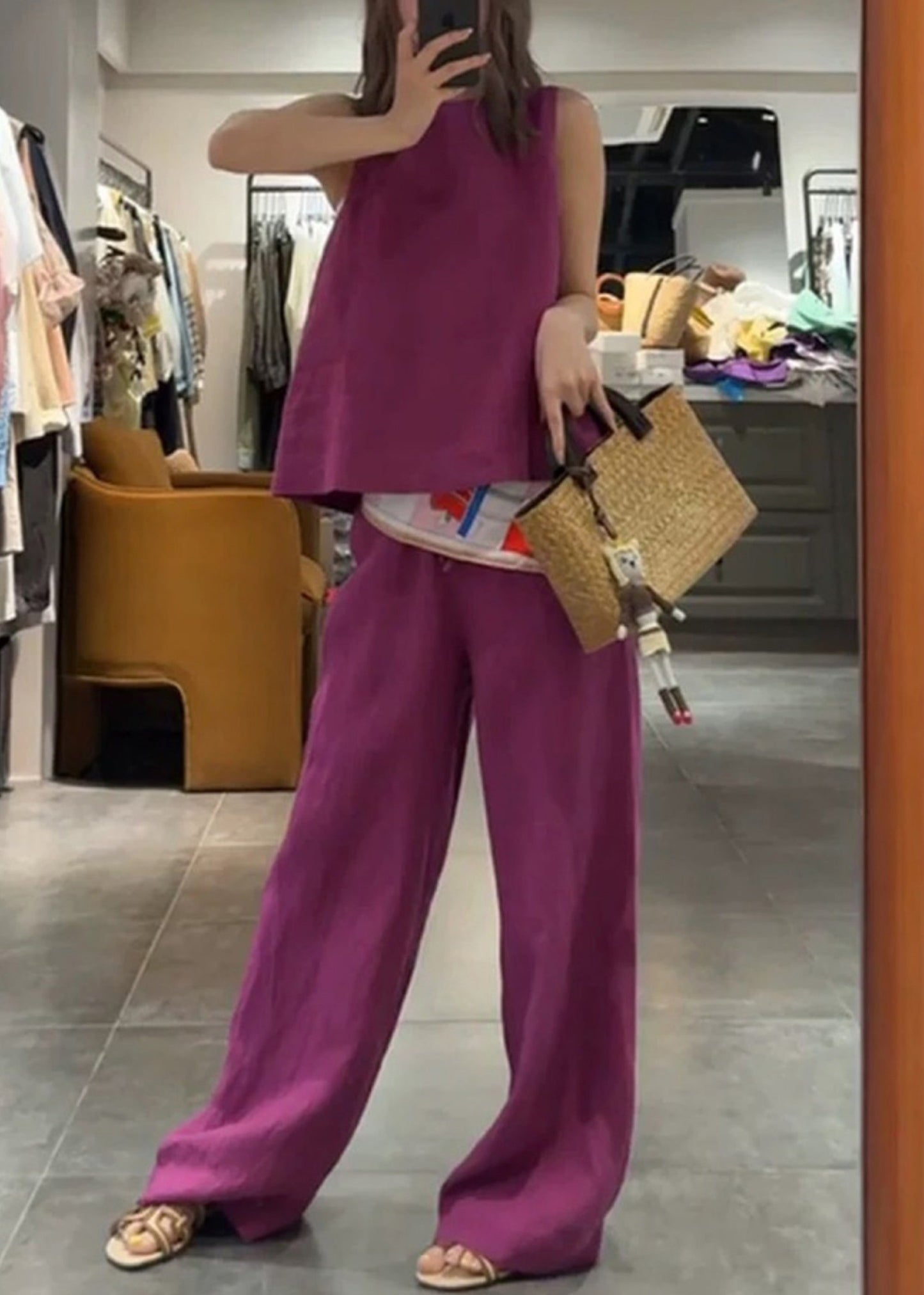 Hals-Set-Stücke Hose Zwei Leinen Rose O Und Einfache Tank Solid