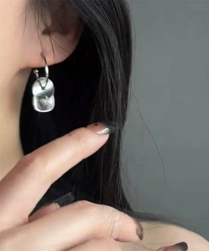 Stainless Earrings Crystal Simple Drop Disk Steel Silk