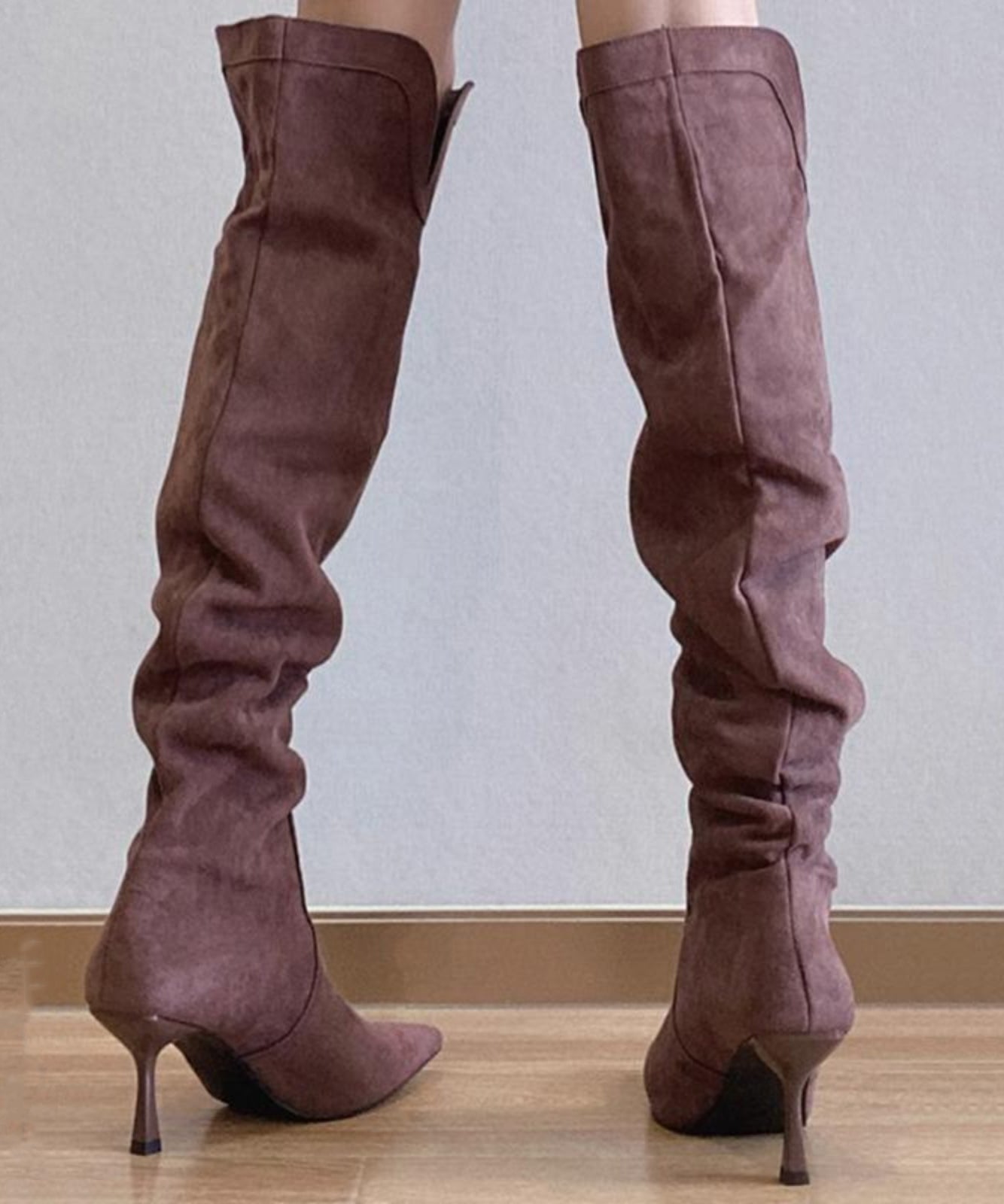 Einfache Spleißen High Heel Stiefel Lila Wildleder TP009