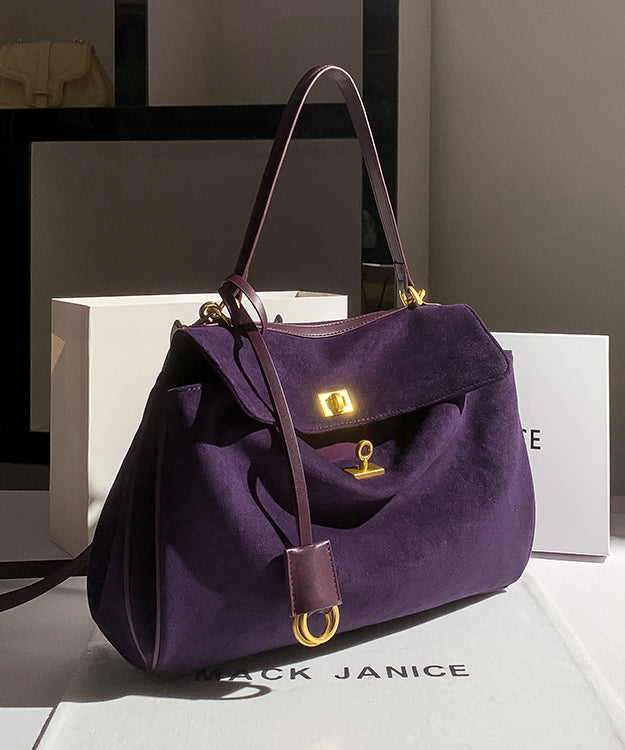 Capacity Versatile Shoulder Suede Bag Purple Faux Large Simple