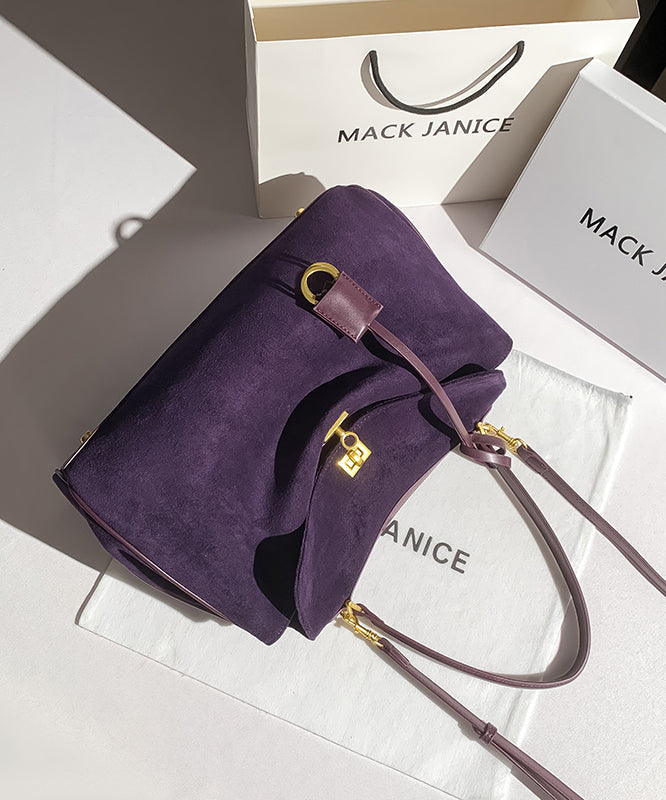 Capacity Versatile Shoulder Suede Bag Purple Faux Large Simple