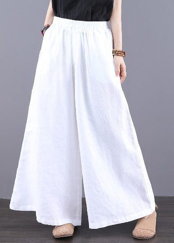 Pantalon d'été droit élastique simple à taille haute en lin blanc