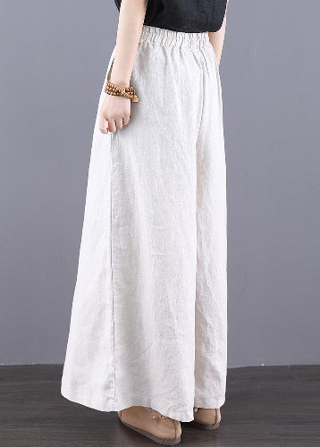 Pantalon d'été droit élastique simple à taille haute en lin blanc