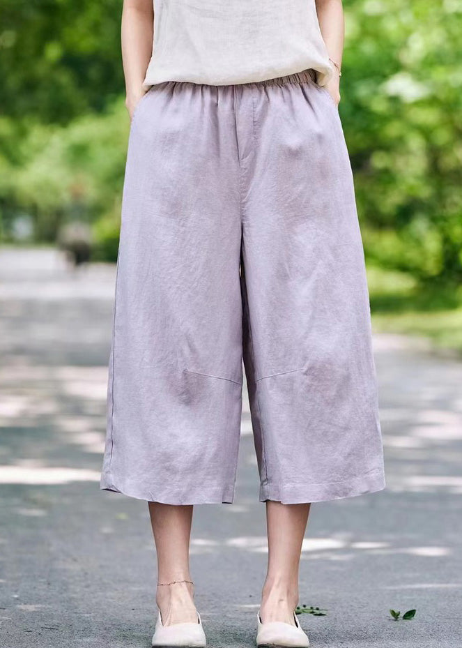 Pantalon d'été court en lin blanc avec poches simples et élastiques