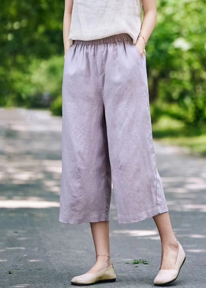 Pantalon d'été court en lin blanc avec poches simples et élastiques