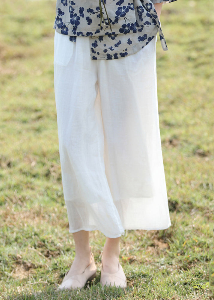 Pantalon court d'été en lin jaune simple et élastique avec poches