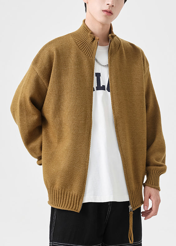 Up Gelb Strickjacken Solide Einfache Frühling Zip Stricken