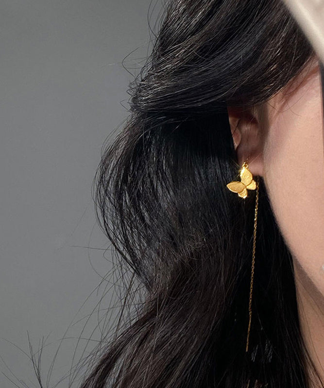 Dünne vergoldete Ohrringe mit Schmetterlingsquaste aus Sterlingsilber, YI026