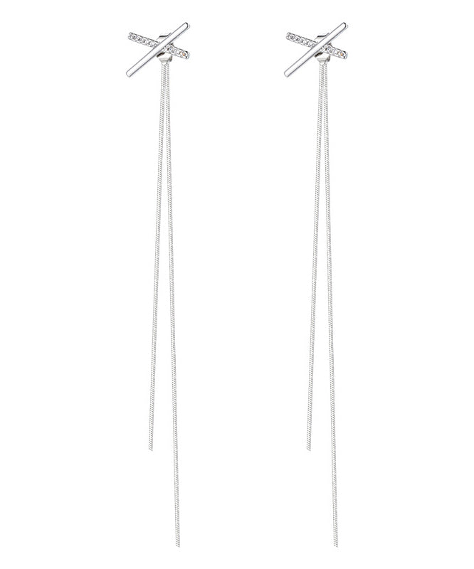 Skinny Silk Sterling Silverr Tassel Drop Earrings YD034