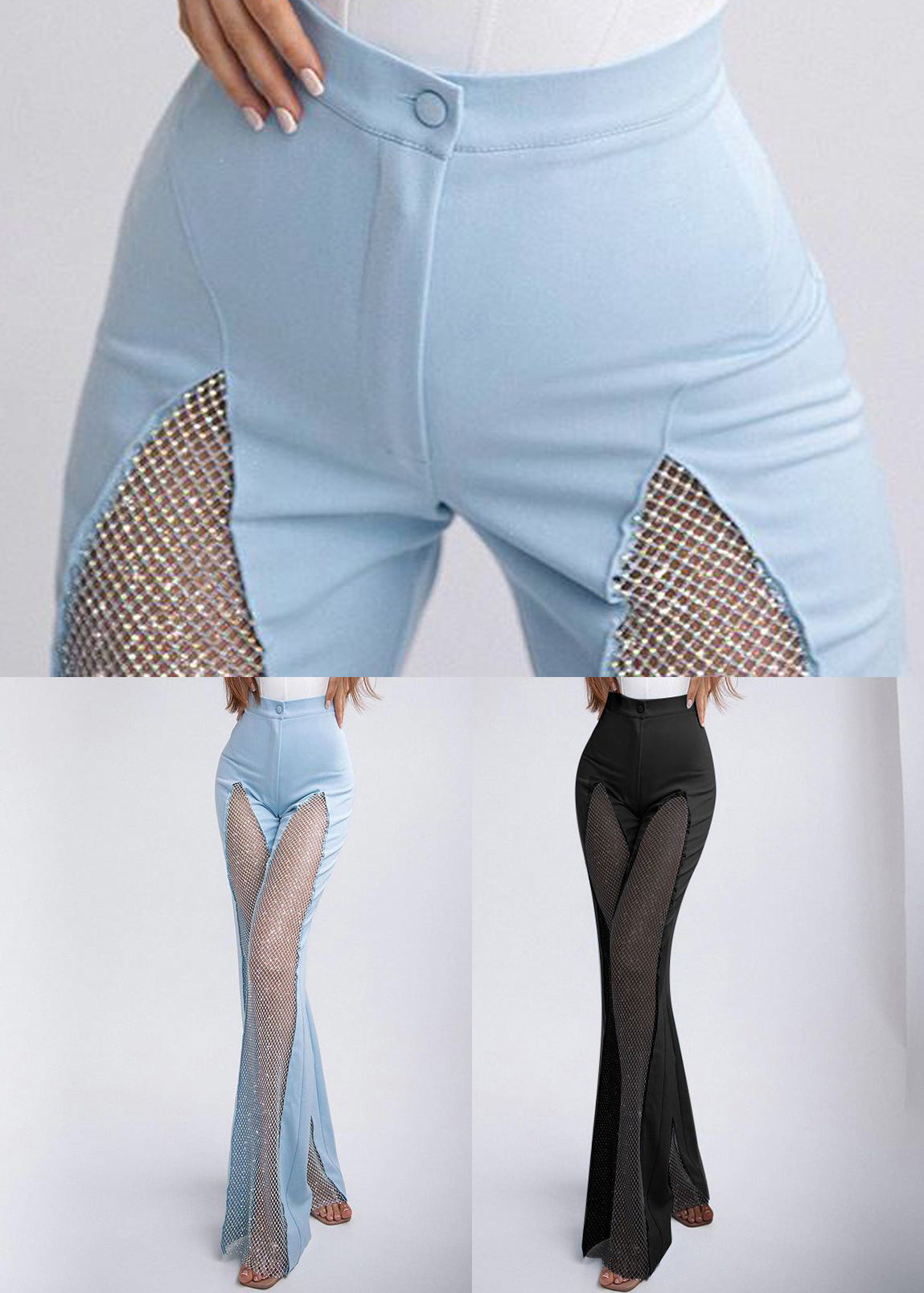 Patchwork Hohl Sommer Aus Schlank Blau Spandex Hosen Fit
