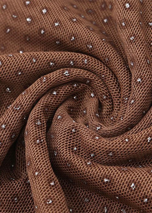 Robe mi-longue en tulle à volants, coupe ajustée, marron, sans bretelles, YZ064