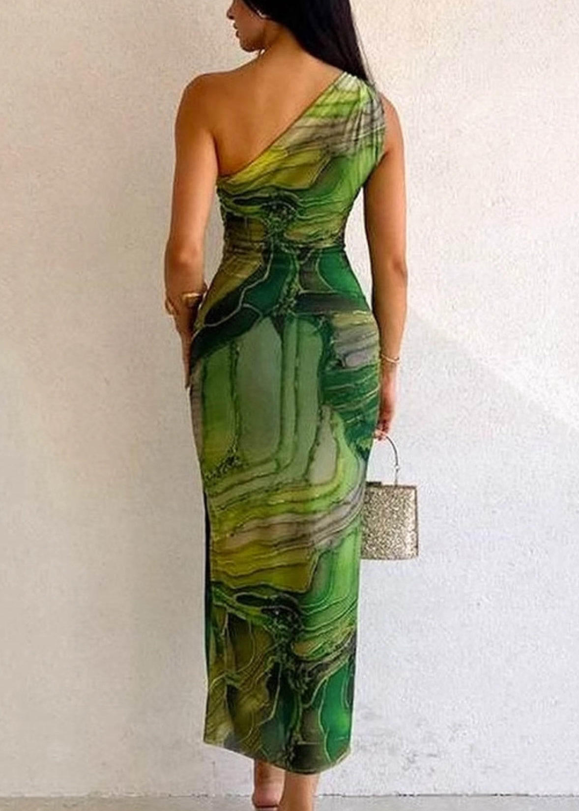 Kleid aus Baumwolle im Slim Fit, ärmellos, kalt, grün, mit langem Schulterprint
