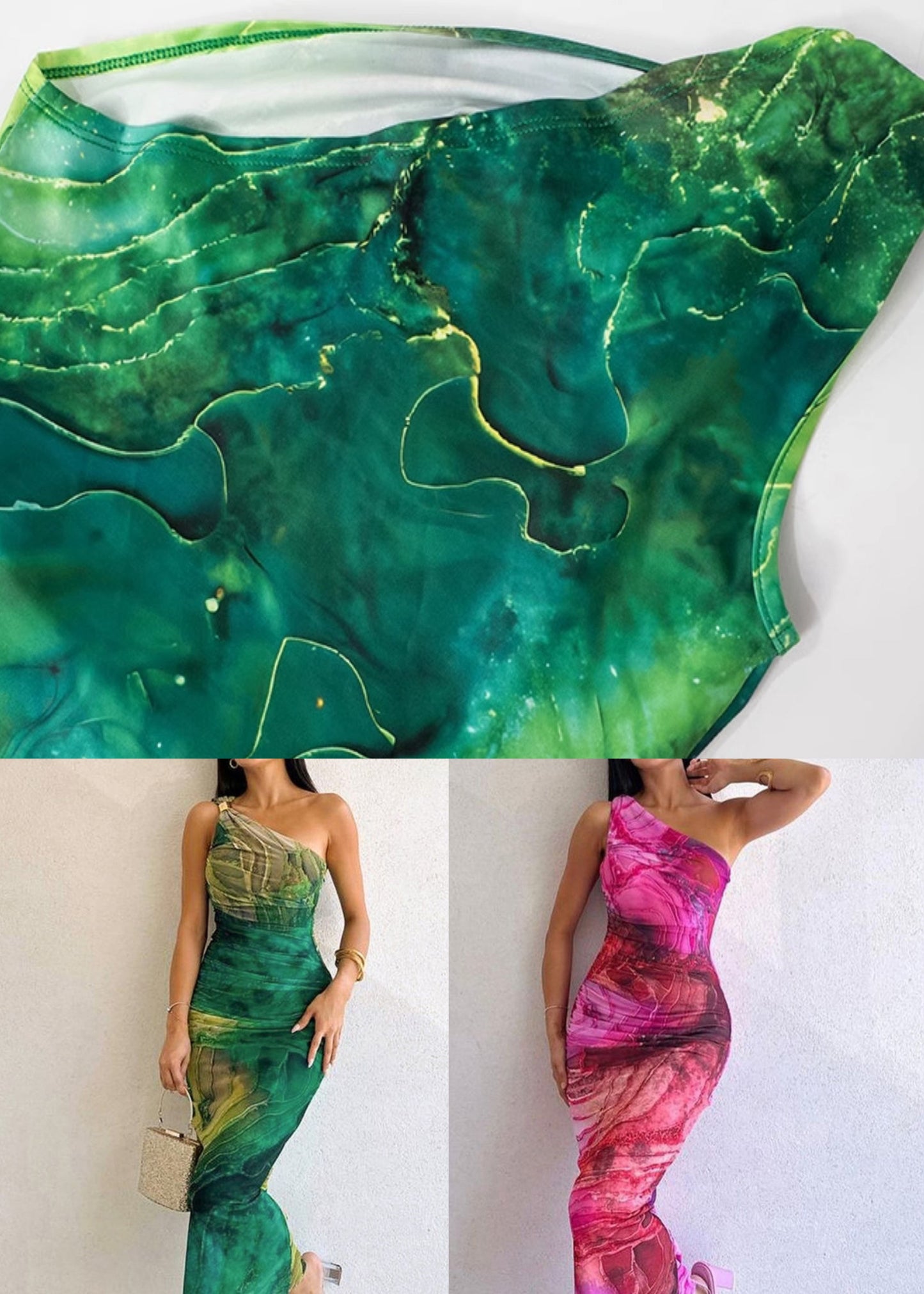 Kleid aus Baumwolle im Slim Fit, ärmellos, kalt, grün, mit langem Schulterprint