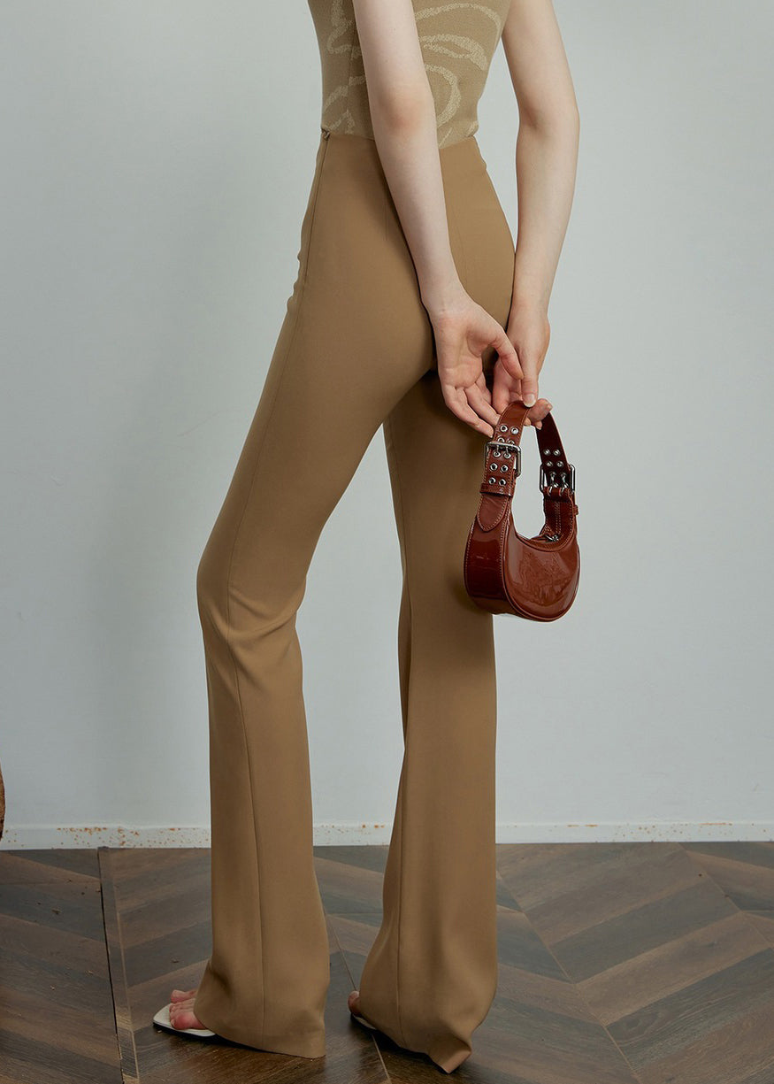 Pantalon d'été slim taille haute en élasthanne kaki coupe unie