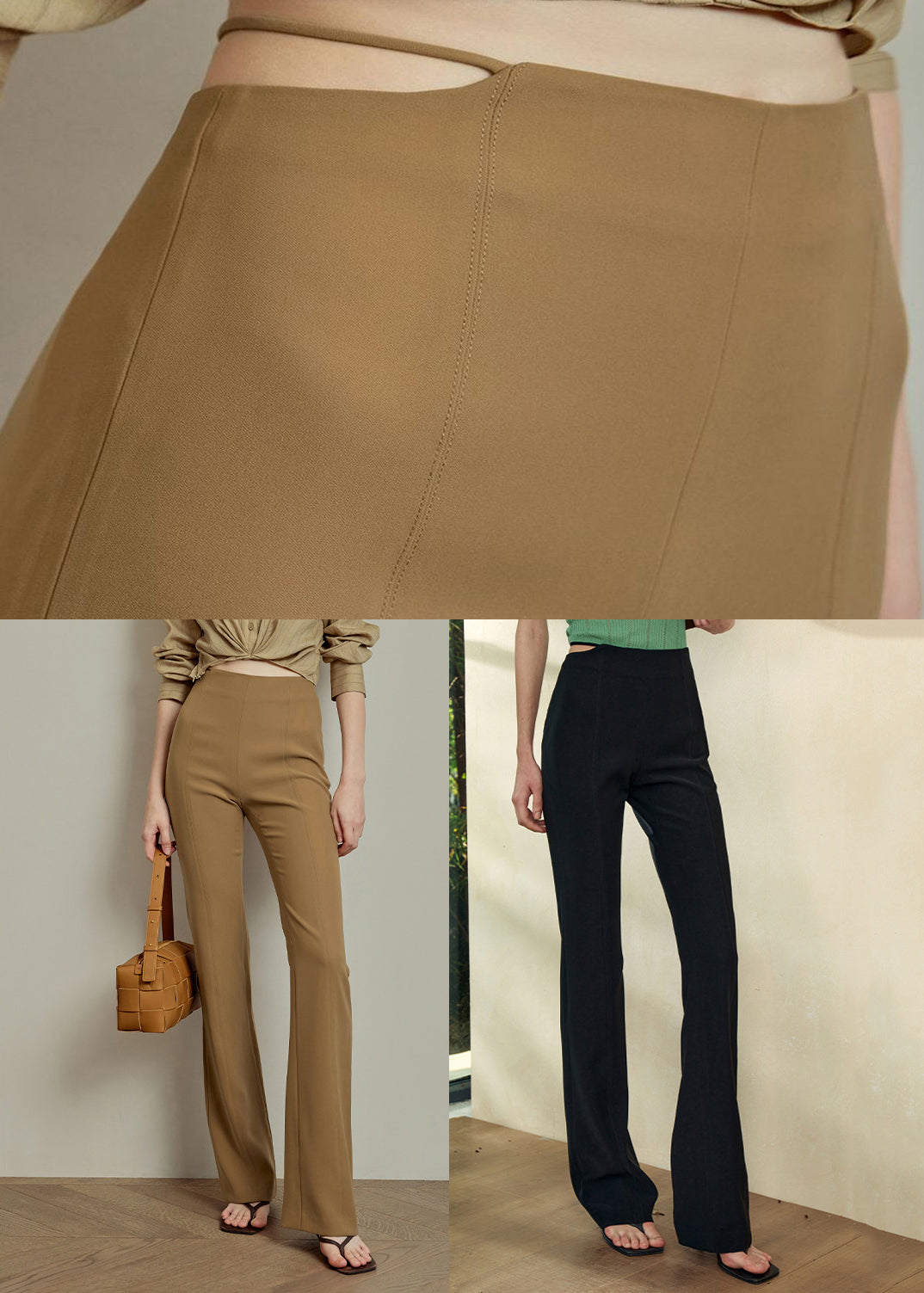 Pantalon d'été slim taille haute en élasthanne kaki coupe unie