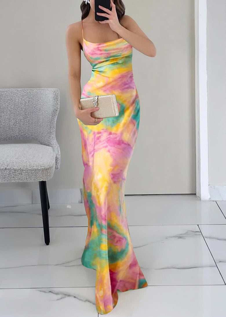 Ärmelloses Kleid mit hohem Bund und Print, schmale Spaghettiträger, rosa Passform