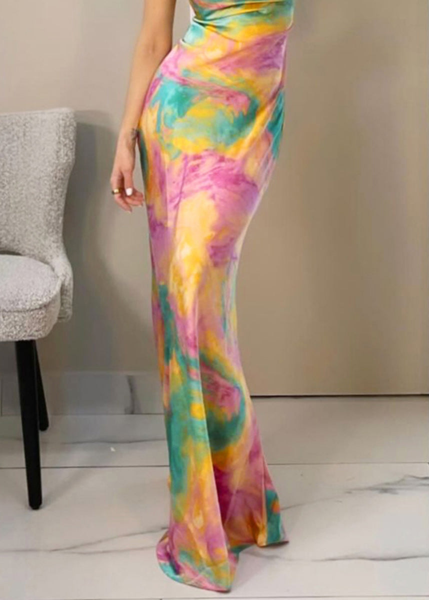Ärmelloses Kleid mit hohem Bund und Print, schmale Spaghettiträger, rosa Passform