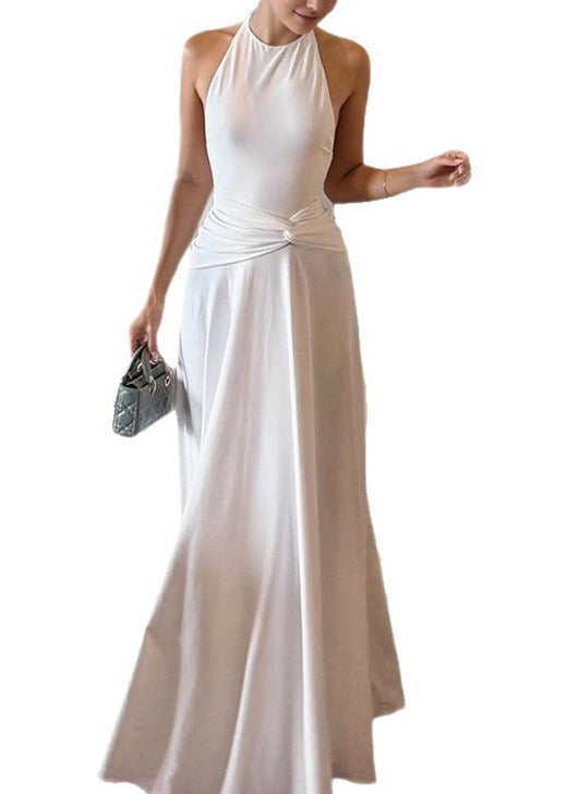 Weißes, ärmelloses, rückenfreies, knöchellanges, schmal geschnittenes Baumwollkleid