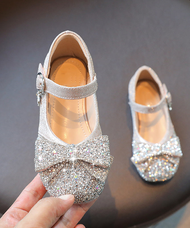 Soft Buckle Strap Leather Crystal Bow Kids Zircon Silvery Faux