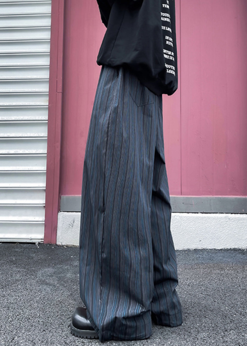 Pantalon en coton à larges rayures et poches pour homme, taille élastique, noir